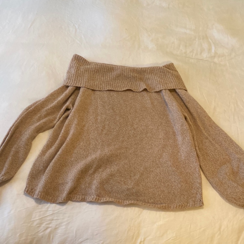 Off-the-shoulder tan sweater